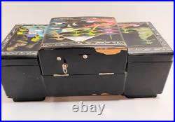 Mid Century Spinning Japanese Geisha Mirrored Tiered Lacquer Jewelry Music Box
