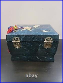 Mother Of Pearl Music Jewelry Box Blue Birds Korean Lock & Key Red Velvet