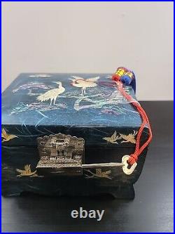 Mother Of Pearl Music Jewelry Box Blue Birds Korean Lock & Key Red Velvet