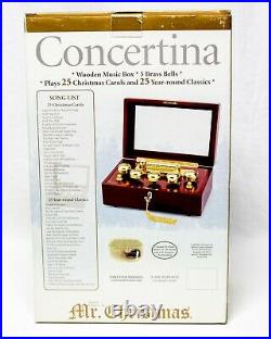 Mr Christmas Animated Concertina Music Box Gold Label Brass Bells Wood 50 NEW