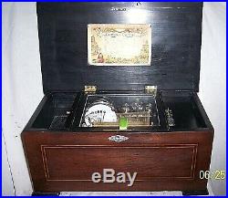 Music Antique Music Box For Parts Or Restoration, 8 Tunes, Drum And 3 Bells
