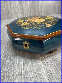 Music Jewelry Box Vintage Lacquered High Gloss Floral on Blue Come Back Sorrento