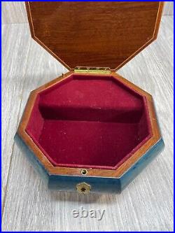 Music Jewelry Box Vintage Lacquered High Gloss Floral on Blue Come Back Sorrento