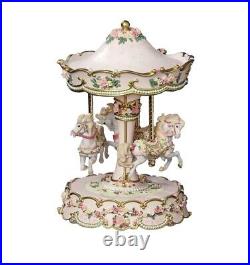 NEW! Hearts and Roses 3 Horse Carousel by San Fransisco Music Box Company