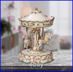 NEW! Hearts and Roses 3 Horse Carousel by San Fransisco Music Box Company