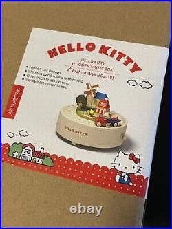 NEW Sanrio Hello Kitty Wooden Music Box Train Town Windmill Wooderful Life