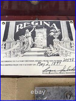 Nice Original Finish Regina Mahogany Music Box Double Comb Shipping Tag 15 1/2