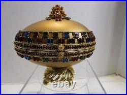 Novelty Gold GOOSE EGG MUSIC BOX ON STAND HINGED HANDCRAFTED Crystals décor 4W