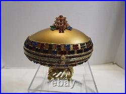 Novelty Gold GOOSE EGG MUSIC BOX ON STAND HINGED HANDCRAFTED Crystals décor 4W