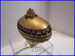 Novelty Gold GOOSE EGG MUSIC BOX ON STAND HINGED HANDCRAFTED Crystals décor 4W