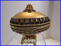 Novelty Gold GOOSE EGG MUSIC BOX ON STAND HINGED HANDCRAFTED Crystals décor 4W