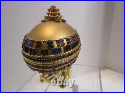 Novelty Gold GOOSE EGG MUSIC BOX ON STAND HINGED HANDCRAFTED Crystals décor 4W