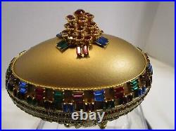 Novelty Gold GOOSE EGG MUSIC BOX ON STAND HINGED HANDCRAFTED Crystals décor 4W