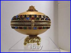 Novelty Gold GOOSE EGG MUSIC BOX ON STAND HINGED HANDCRAFTED Crystals décor 4W