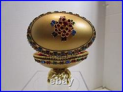 Novelty Gold GOOSE EGG MUSIC BOX ON STAND HINGED HANDCRAFTED Crystals décor 4W