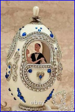 One of a KIND Faberge egg Wedding Gift for Bride Silver VINTAGE 1991 Sapphire HM