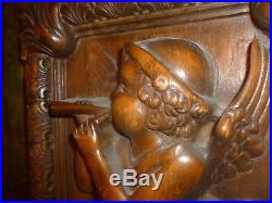 PAIR Antique Carved Rococo Cherubs Black Forest Santo Music 19th Century Panels