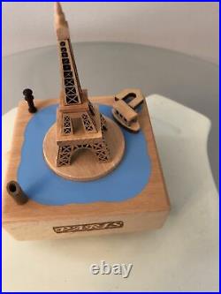 Papyrus Eiffel Tower With Moving Boat Collectible Wooden Music Box Paris France
