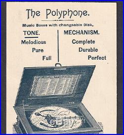 Polyphone & Symphonion Music Box Victorian Advertising Trade Card Sander Boston