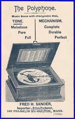 Polyphone & Symphonion Music Box Victorian Advertising Trade Card Sander Boston
