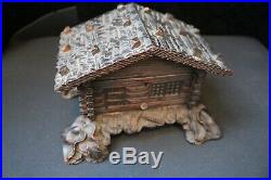 RARE 19c BLACK FOREST LOG HAND CARVED CABIN MUSIC BOX IN GREAT WORKING ORDER