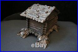 RARE 19c BLACK FOREST LOG HAND CARVED CABIN MUSIC BOX IN GREAT WORKING ORDER