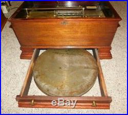 RARE Antique Brevete 17 Inch Walnut Disc Music Box and 28 Steel Discs