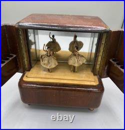 RARE Antique WOODEN Mirror BALLERINA MUSIC BOX Cigarette Case Plays Works