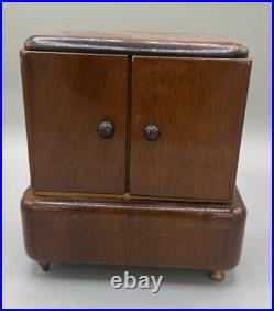 RARE Antique WOODEN Mirror BALLERINA MUSIC BOX Cigarette Case Plays Works