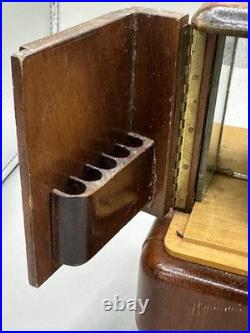 RARE Antique WOODEN Mirror BALLERINA MUSIC BOX Cigarette Case Plays Works
