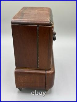 RARE Antique WOODEN Mirror BALLERINA MUSIC BOX Cigarette Case Plays Works