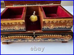 RARE Art Deco 1930s Sorrento/Reuge Jewellery Box Solid Olive Wood W Ballerina