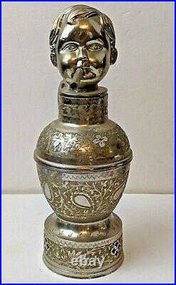 RARE FRED ZIMBALIST Hand Etched Silver BOY DECANTER Swiss Thorens Music Box