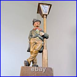 RARE! Large Carved German Whistler Black Forest Lamp Post Drunk Karl Griesbaum