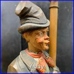 RARE! Large Carved German Whistler Black Forest Lamp Post Drunk Karl Griesbaum