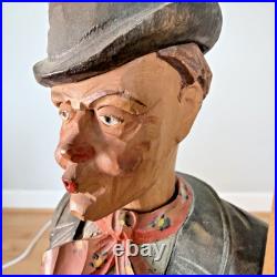 RARE! Large Carved German Whistler Black Forest Lamp Post Drunk Karl Griesbaum