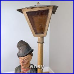 RARE! Large Carved German Whistler Black Forest Lamp Post Drunk Karl Griesbaum