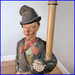 RARE! Large Carved German Whistler Black Forest Lamp Post Drunk Karl Griesbaum