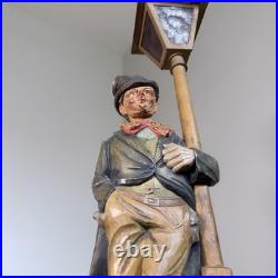 RARE! Large Carved German Whistler Black Forest Lamp Post Drunk Karl Griesbaum