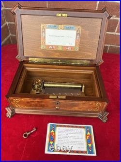 RARE REUGE INLAY FLORAL FOOTED MUSIC BOX HUNGARIAN RHAPSODY in Original Box