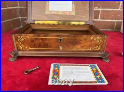 RARE REUGE INLAY FLORAL FOOTED MUSIC BOX HUNGARIAN RHAPSODY in Original Box