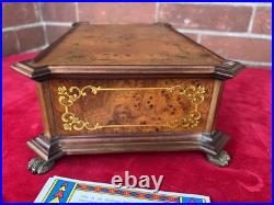 RARE REUGE INLAY FLORAL FOOTED MUSIC BOX HUNGARIAN RHAPSODY in Original Box