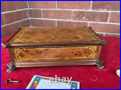 RARE REUGE INLAY FLORAL FOOTED MUSIC BOX HUNGARIAN RHAPSODY in Original Box