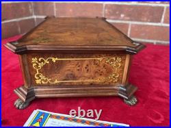 RARE REUGE INLAY FLORAL FOOTED MUSIC BOX HUNGARIAN RHAPSODY in Original Box