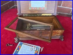 RARE REUGE INLAY FLORAL FOOTED MUSIC BOX HUNGARIAN RHAPSODY in Original Box