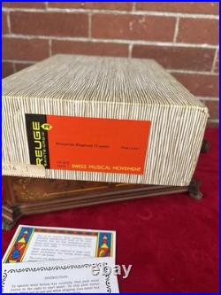 RARE REUGE INLAY FLORAL FOOTED MUSIC BOX HUNGARIAN RHAPSODY in Original Box