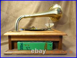 RARE SOLID OAK THORENS GRAMOPHONE AD30 4-1/2 DISC PLAYER With 5 DISCS (SEE VIDEO)