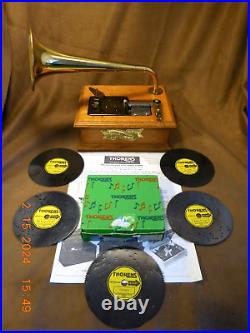 RARE SOLID OAK THORENS GRAMOPHONE AD30 4-1/2 DISC PLAYER With 5 DISCS (SEE VIDEO)