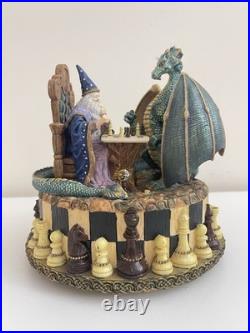 RARE San Francisco Music Box Wizard vs Dragon Chess Fantasy Marjorie Sarnat