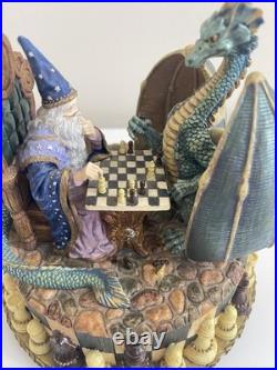 RARE San Francisco Music Box Wizard vs Dragon Chess Fantasy Marjorie Sarnat